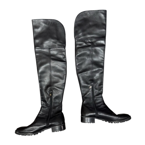 Stuart Weitzman Leather Over the Knee OTK Round Toe Flat Boots Black 7 - Picture 2 of 12